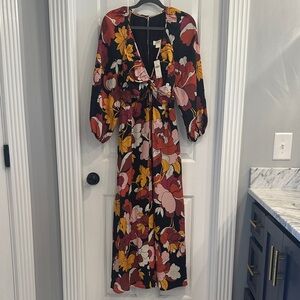 Maeve Floral Long Sleeve Dress - Black, Pink, Gold